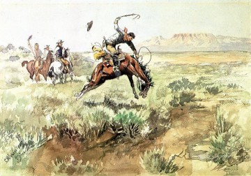 Indiana Cowboy Painting - bronco busting 1895 Charles Marion Russell Indiana cowboy